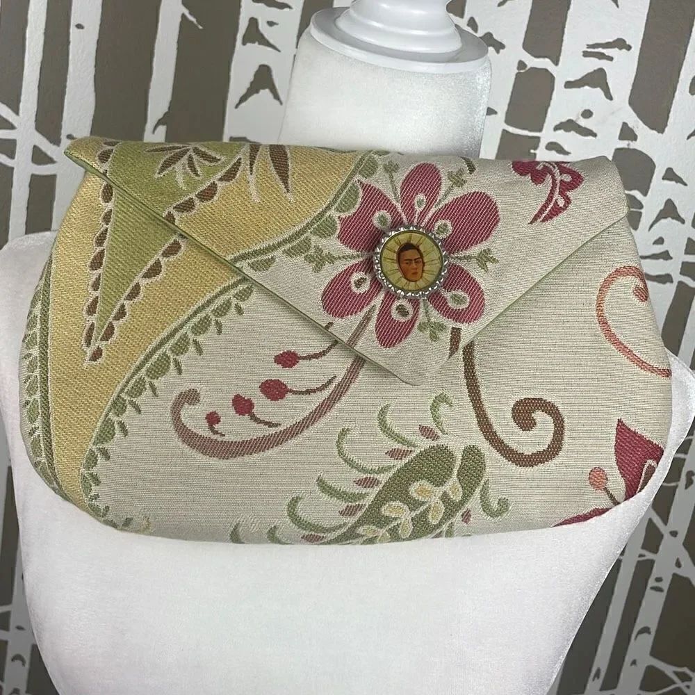 Custom Made Frida Kahlo Floral Tapestry Envelope Clutch